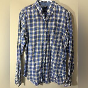 Bonobos Blue and Yellow Plaid Casual Shirt Medium Slim Fit 100% Cotton